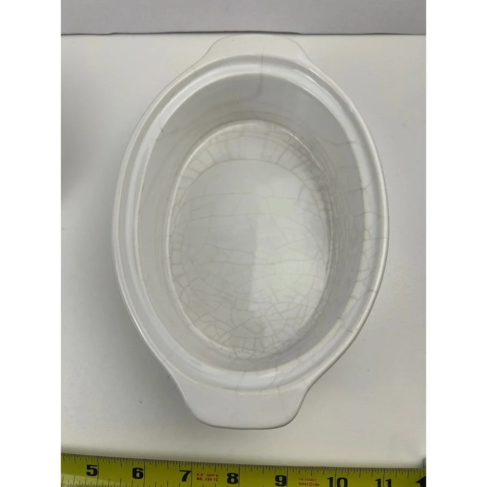 Vintage White Japan Covered Casserole‎ Dish Oven Proof Oval Lid Stoneware Ribbed